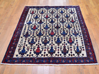 Ivory 4'10" x 7'0" Persian Hand knotted Wool Rug - Sku: O066315