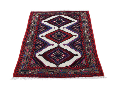 Hamadan Persian hand-knotted wool rug in Ivory & Brown, 2'8" x 4'1" — SKU O066320