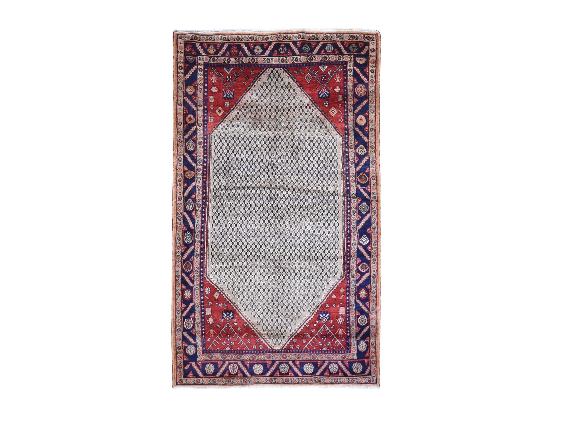 Persian hand-knotted wool rug in Brown & Navy Blue, 5'2" x 8'8" — SKU O066324