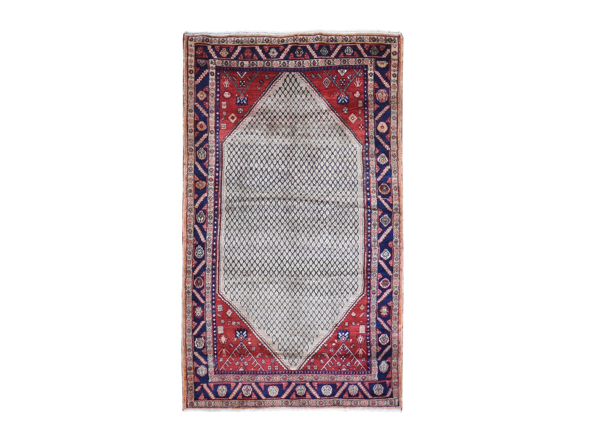 Persian hand-knotted wool rug in Brown & Navy Blue, 5'2" x 8'8" — SKU O066324
