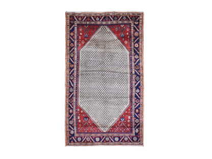 Persian hand-knotted wool rug in Brown & Navy Blue, 5'2" x 8'8" — SKU O066324