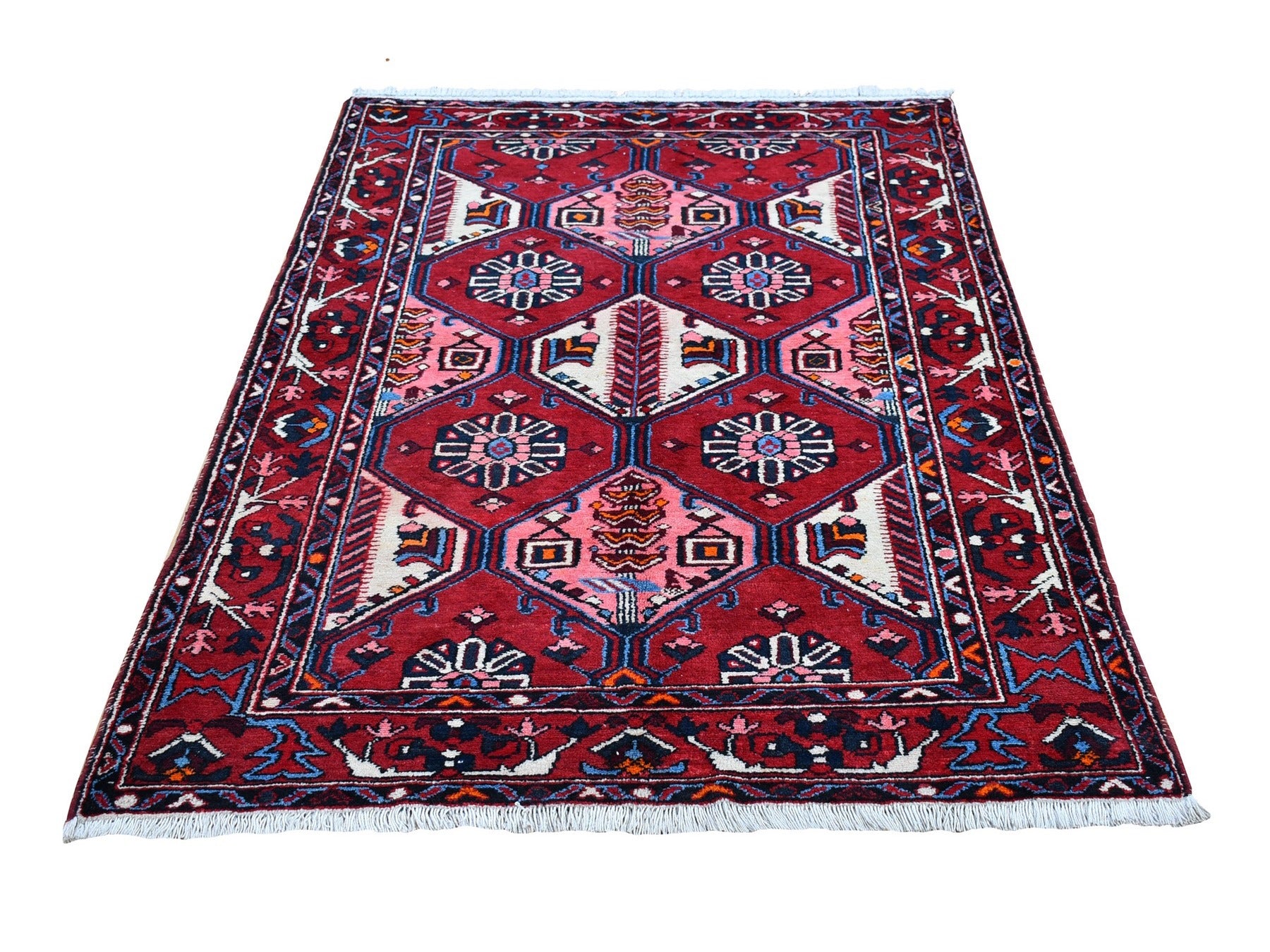 Hamadan Persian hand-knotted wool rug in Red, 4'4" x 6'8" — SKU O066339