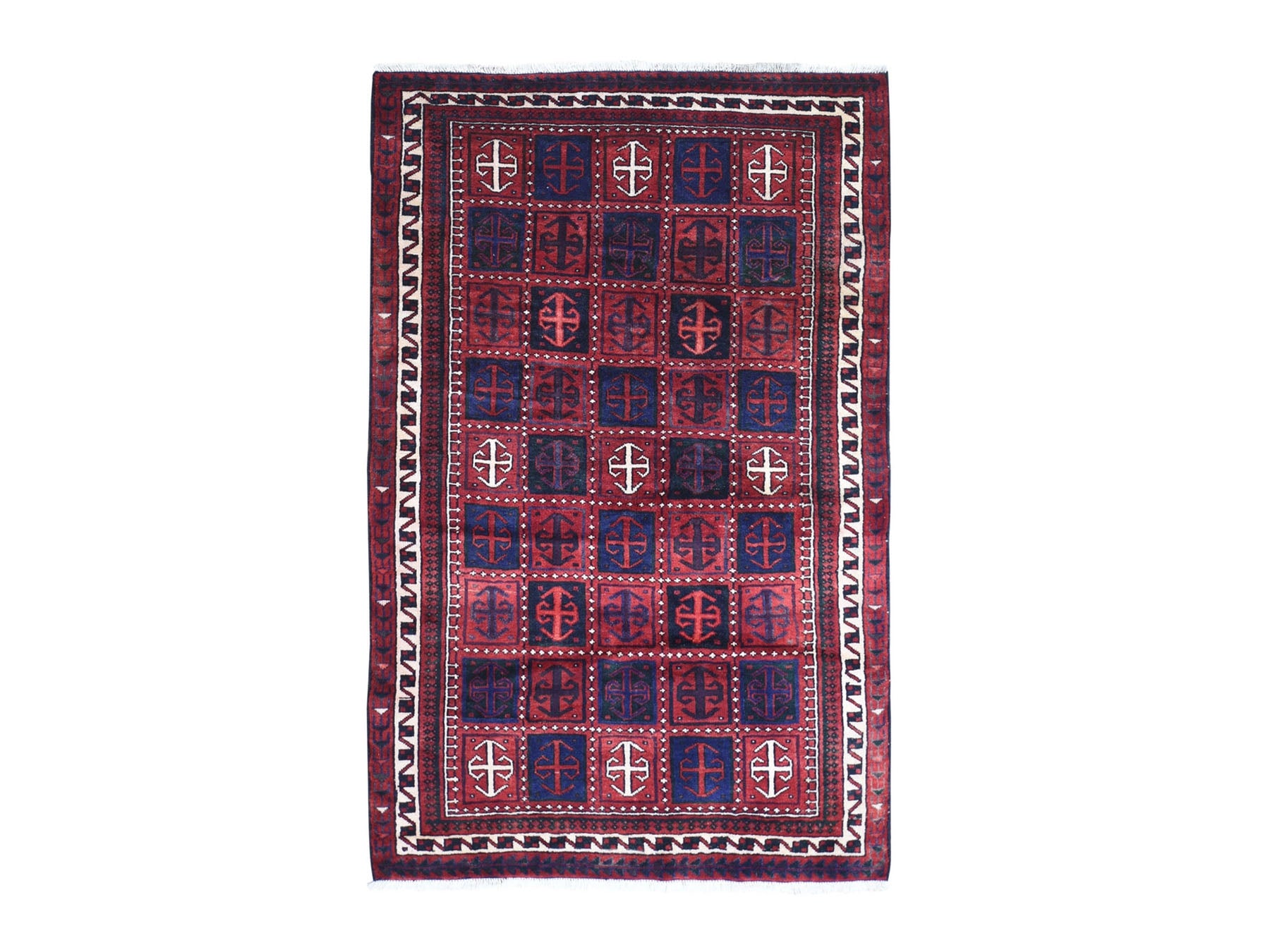 Hamadan Persian hand-knotted wool rug in Red & Ivory, 5'8" x 8'6" — SKU O066341