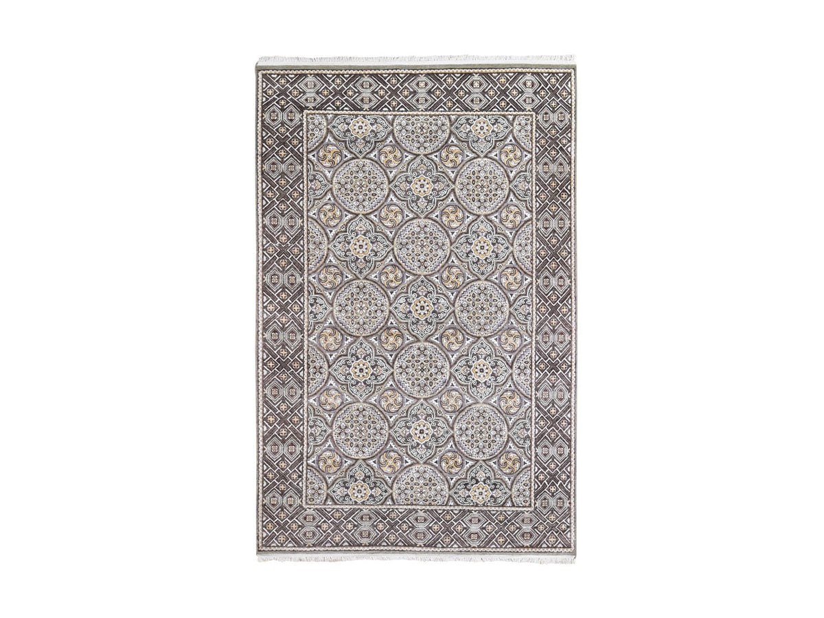 Transitional hand-knotted wool/silk rug in Brown, 6'2" x 9'3" — SKU O066352