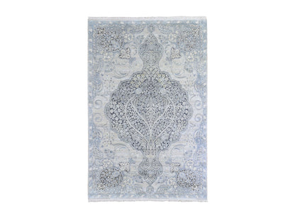 Ivory 6'0" x 9'2" Transitional Hand knotted Wool/Silk Rug - Sku: O066355