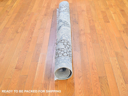 Ivory 6'0" x 9'2" Transitional Hand knotted Wool/Silk Rug - Sku: O066355