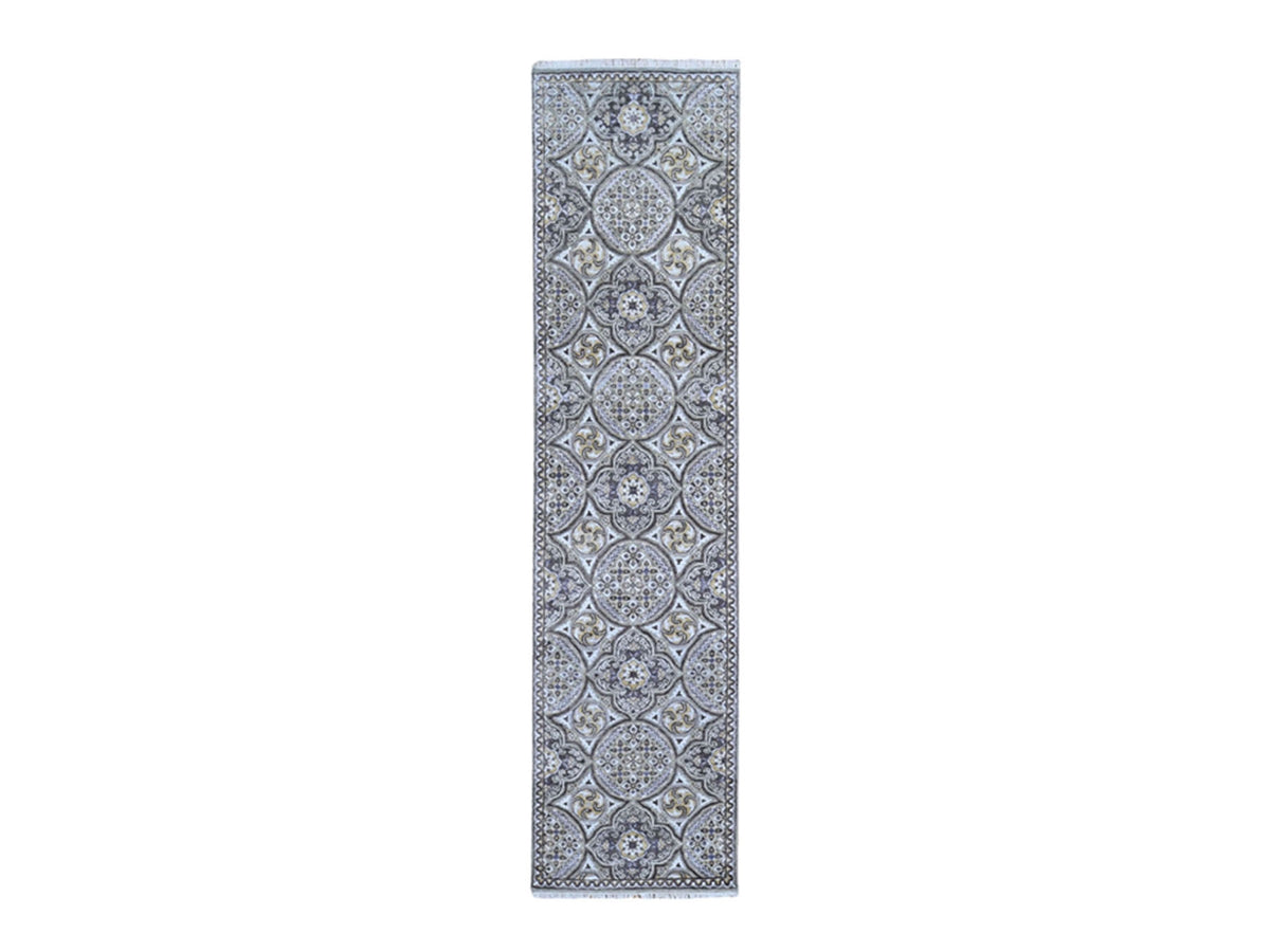 Transitional hand-knotted wool/silk runner in Brown, 2'6" x 10'1" — SKU O066356
