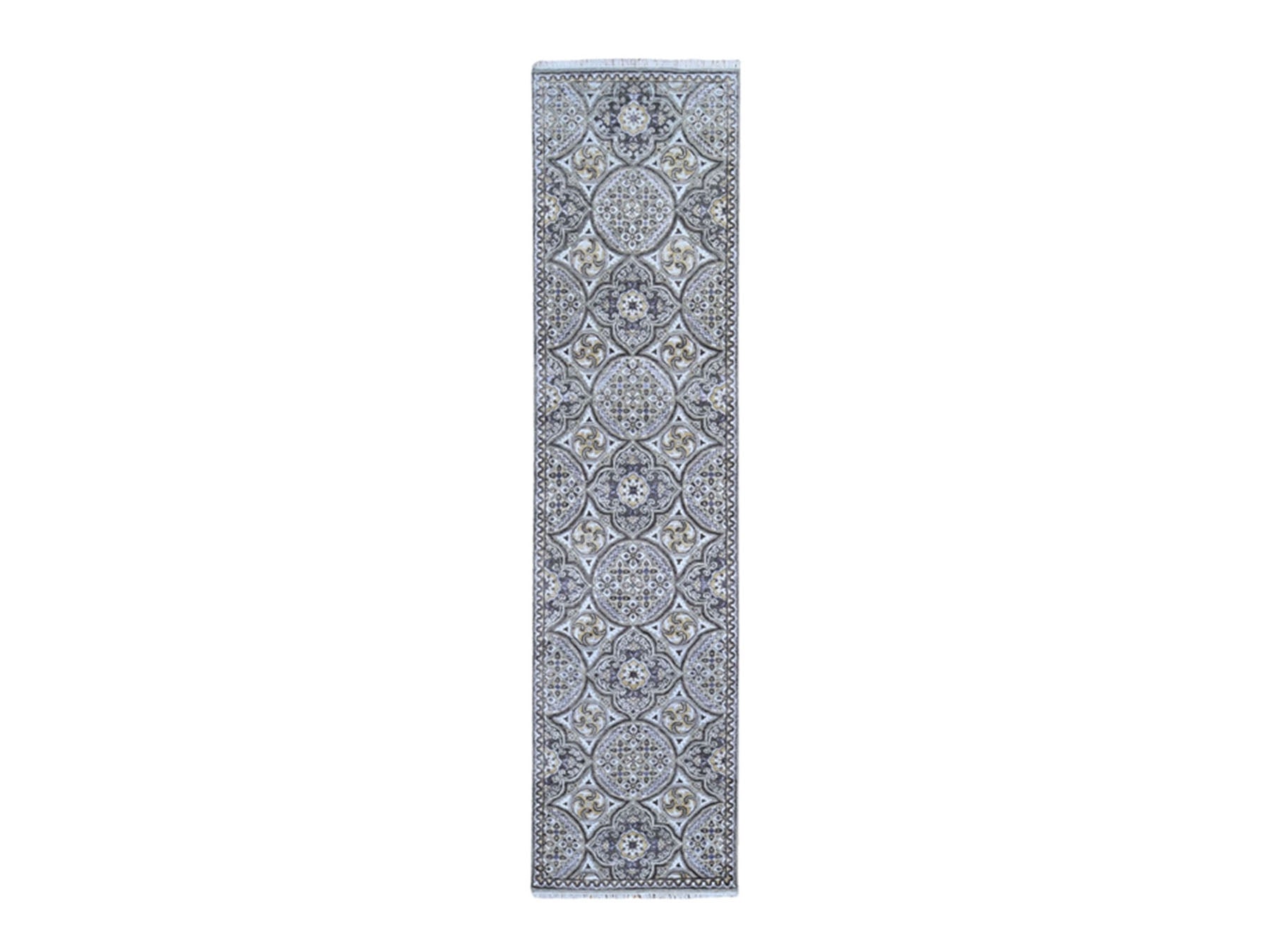Transitional hand-knotted wool/silk runner in Brown, 2'6" x 10'1" — SKU O066356