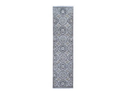 Transitional hand-knotted wool/silk runner in Brown, 2'6" x 10'1" — SKU O066356