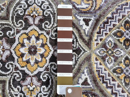 Transitional hand-knotted wool/silk runner in Brown, 2'6" x 10'1" — SKU O066356 (view 3)