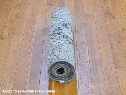 Transitional hand-knotted wool/silk runner in Brown, 2'6" x 10'1" — SKU O066356 (view 5)