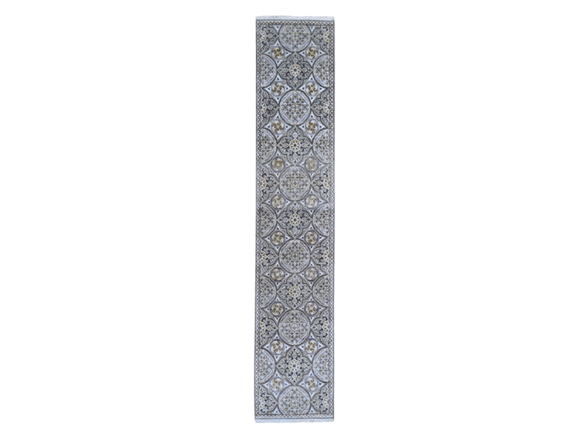 Transitional hand-knotted wool/silk runner in Brown, 2'6" x 12'3" — SKU O066357