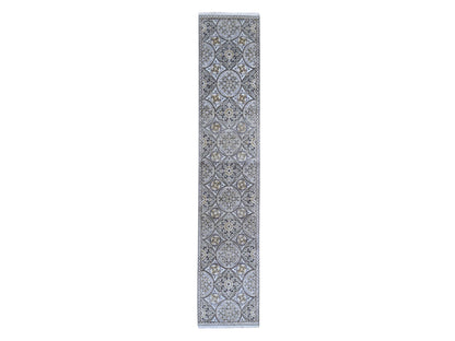 Transitional hand-knotted wool/silk runner in Brown, 2'6" x 12'3" — SKU O066357