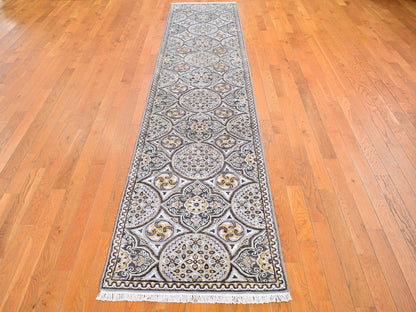Transitional hand-knotted wool/silk runner in Brown, 2'6" x 12'3" — SKU O066357 (view 2)