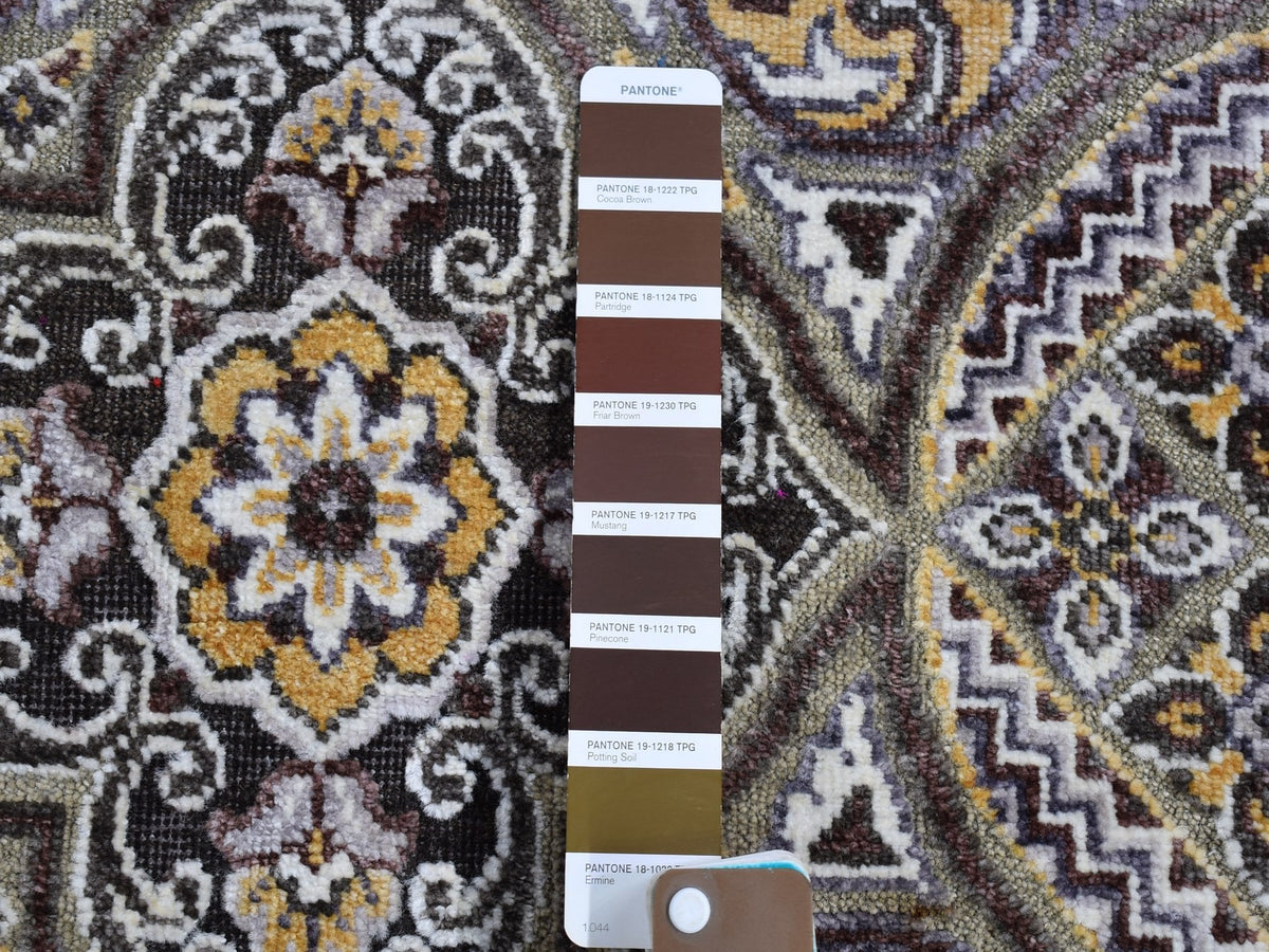 Transitional hand-knotted wool/silk runner in Brown, 2'6" x 12'3" — SKU O066357 (view 3)