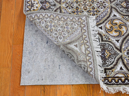 Transitional hand-knotted wool/silk runner in Brown, 2'6" x 12'3" — SKU O066357 (view 4)