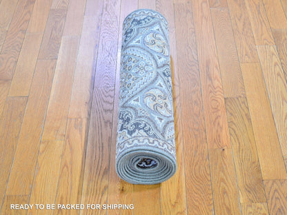 Transitional hand-knotted wool/silk runner in Brown, 2'6" x 12'3" — SKU O066357 (view 5)