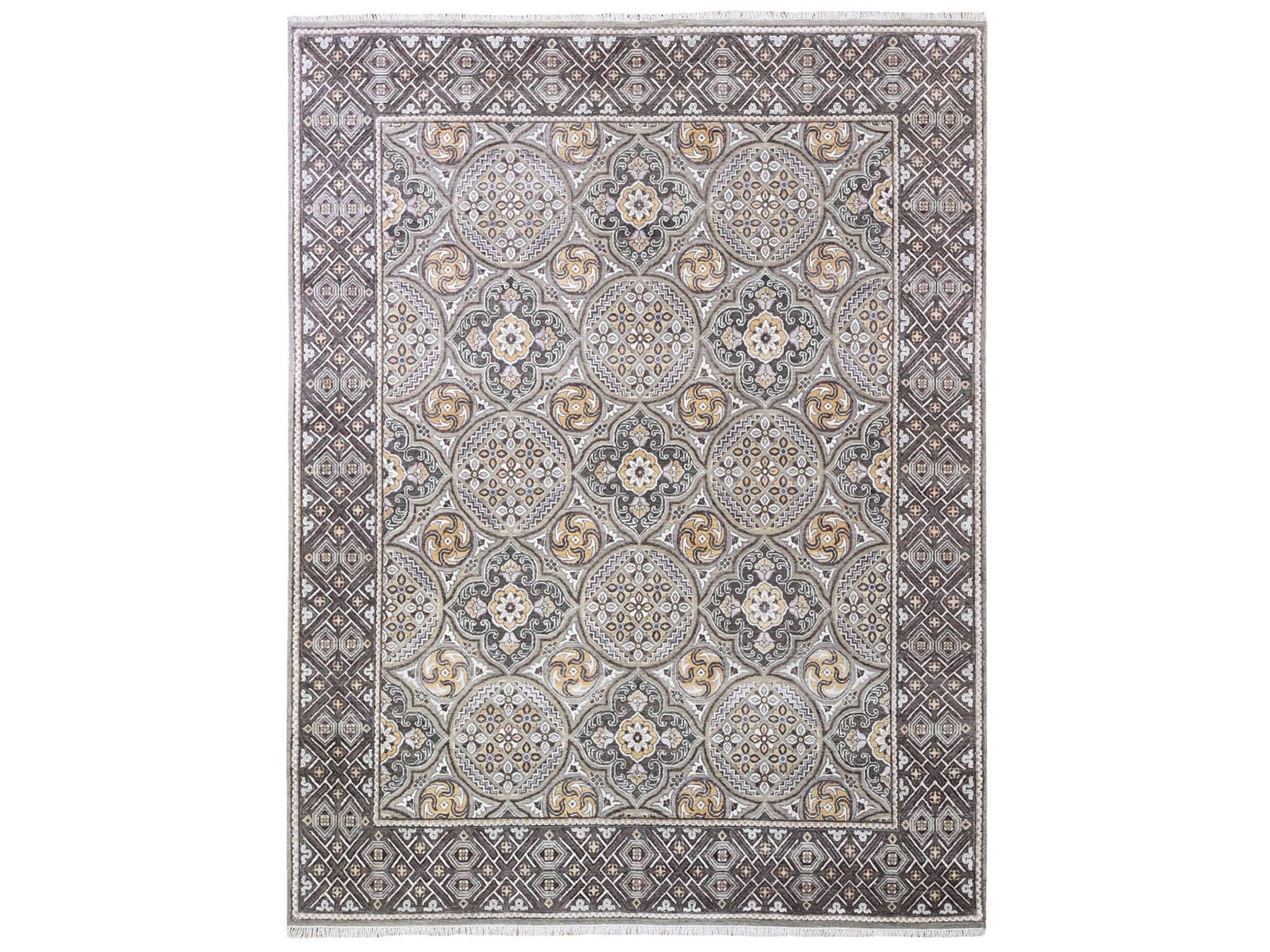 Transitional hand-knotted wool/silk rug in Brown, 8'1" x 10' — SKU O066363