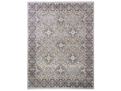 Transitional hand-knotted wool/silk rug in Brown, 8'1" x 10' — SKU O066363