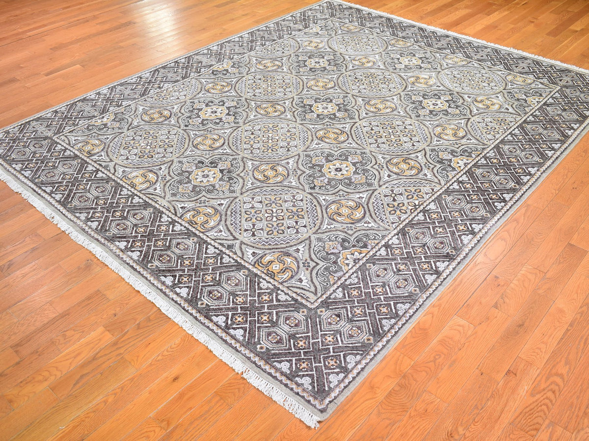 Transitional hand-knotted wool/silk rug in Brown, 8'1" x 10' — SKU O066363 (view 4)
