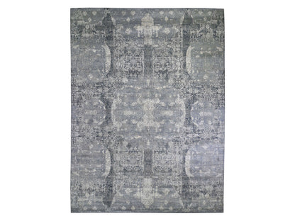 Grey 12'0" x 15'1" Transitional Hand knotted Wool/Silk Rug - Sku: O066364