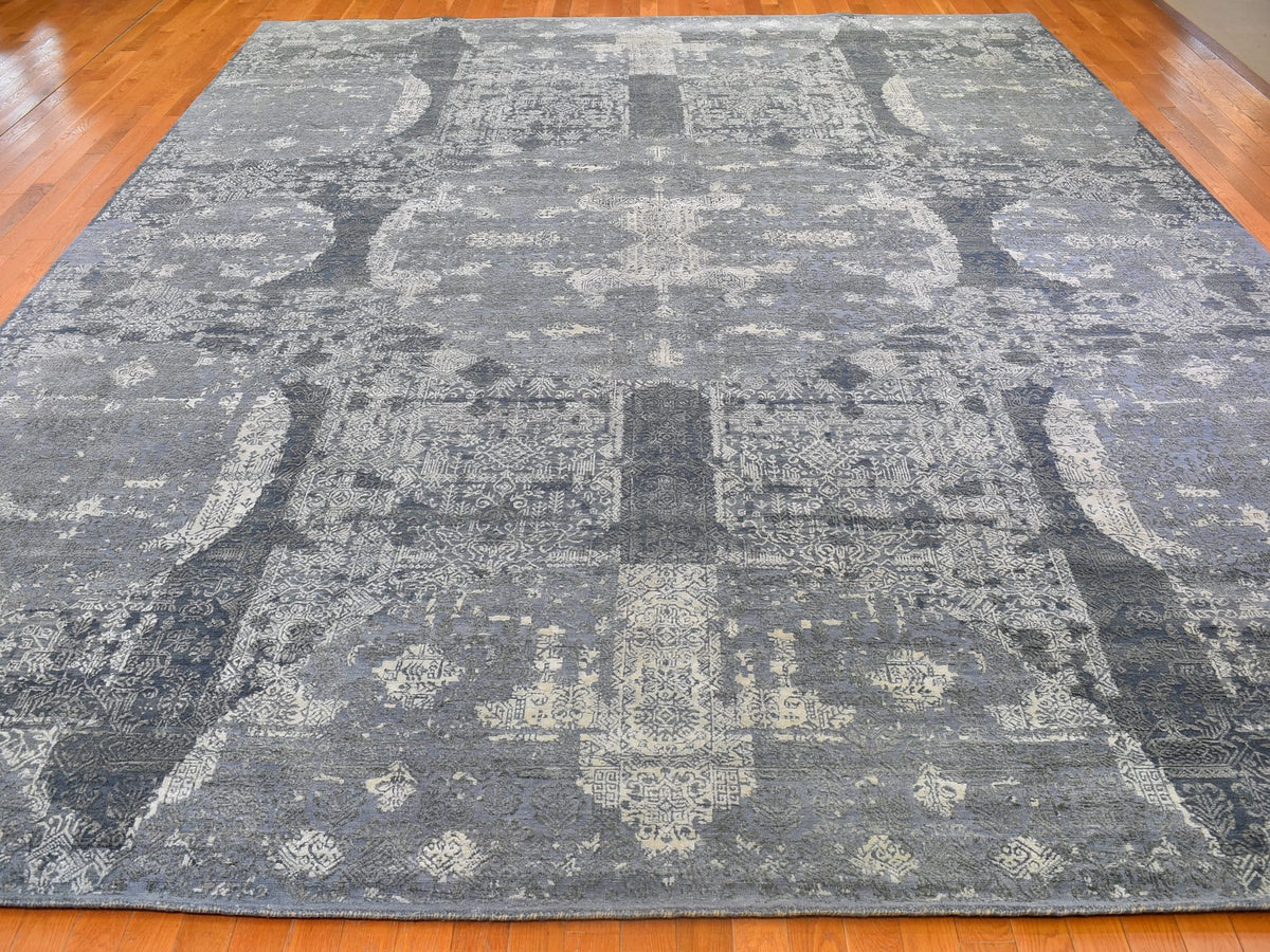 Transitional hand-knotted wool/pure silk rug in Gray, 12' x 15'1" — SKU O066364 (view 2)