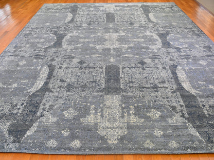 Grey 12'0" x 15'1" Transitional Hand knotted Wool/Silk Rug - Sku: O066364