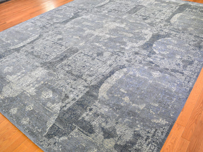 Grey 12'0" x 15'1" Transitional Hand knotted Wool/Silk Rug - Sku: O066364