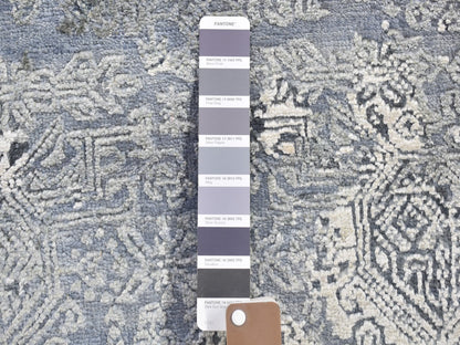 Grey 12'0" x 15'1" Transitional Hand knotted Wool/Silk Rug - Sku: O066364