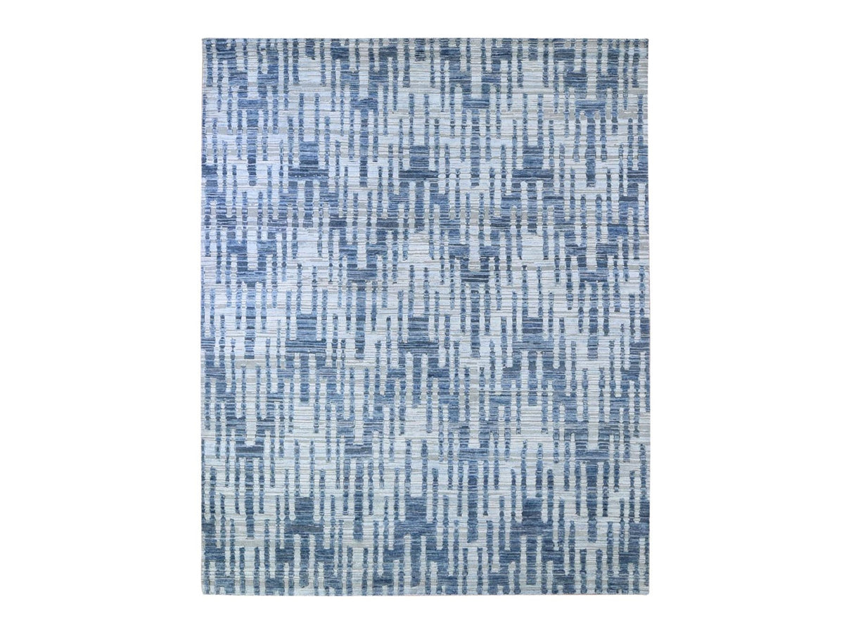 Modern / Contemporary hand-knotted wool/silk rug in Blue, 8' x 10' — SKU O066377