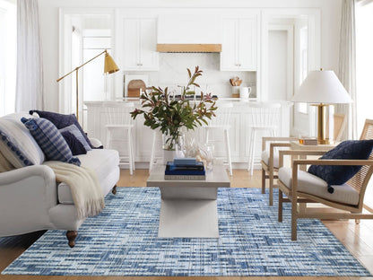 Modern / Contemporary hand-knotted wool/silk rug in Blue, 8' x 10' — SKU O066377 (view 2)
