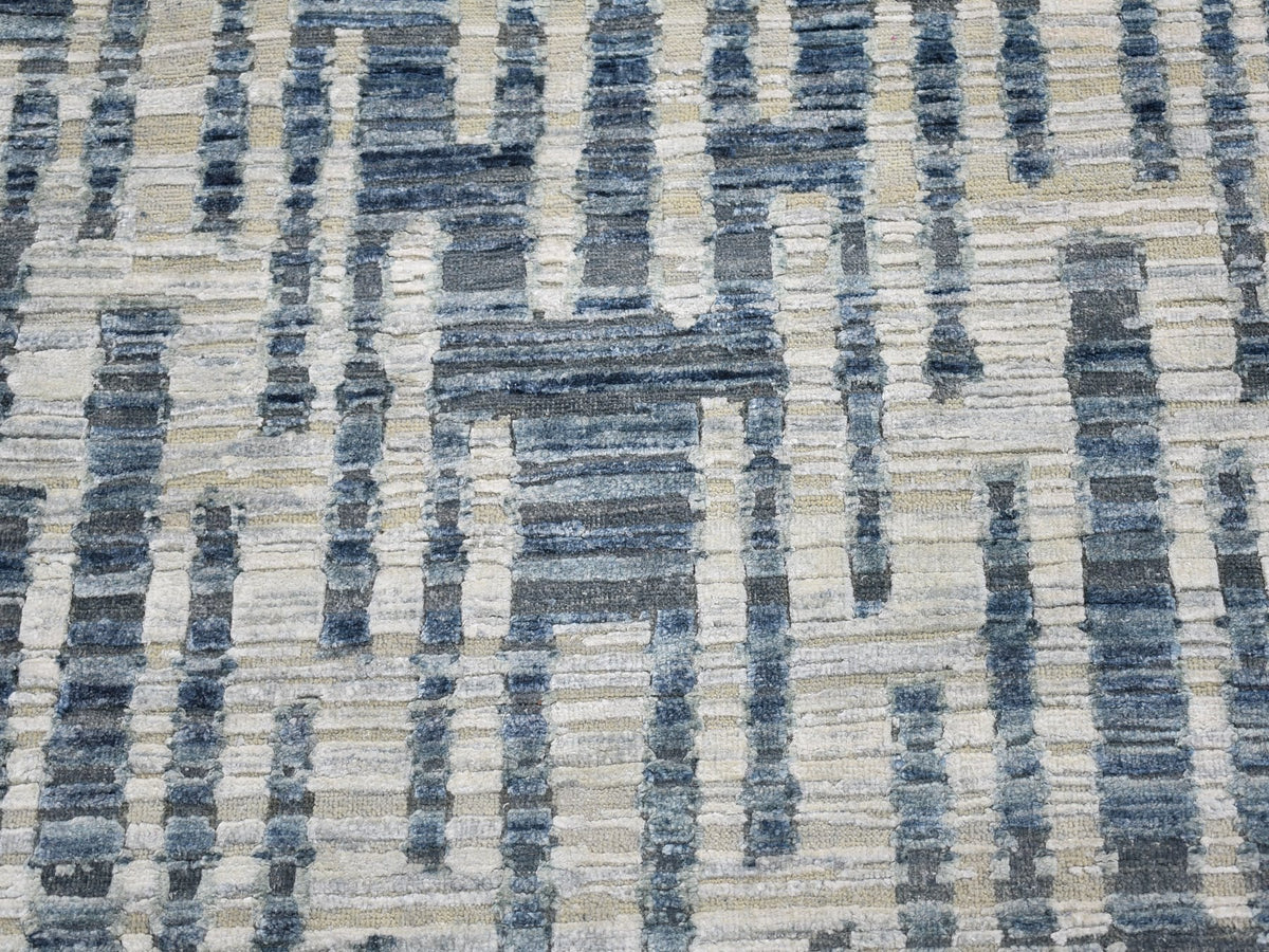 Modern / Contemporary hand-knotted wool/silk rug in Blue, 8' x 10' — SKU O066377 (view 5)