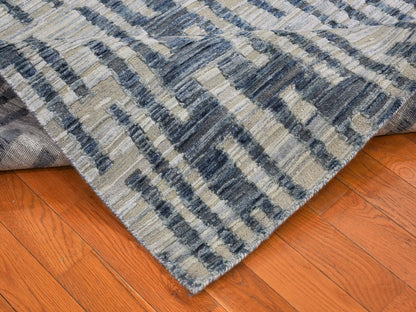 Modern / Contemporary hand-knotted wool/silk rug in Blue, 8' x 10' — SKU O066377 (view 7)