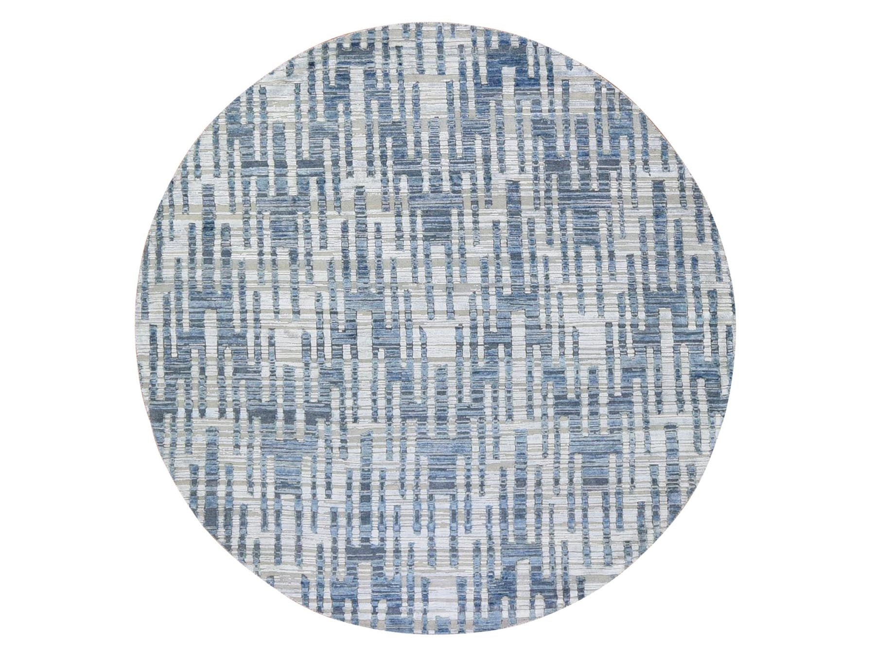 Modern / Contemporary hand-knotted wool/silk rug in Blue, 8'1" x 8'1" — SKU O066378