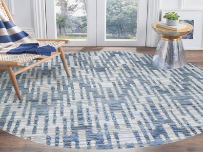 Modern / Contemporary hand-knotted wool/silk rug in Blue, 8'1" x 8'1" — SKU O066378 (view 2)