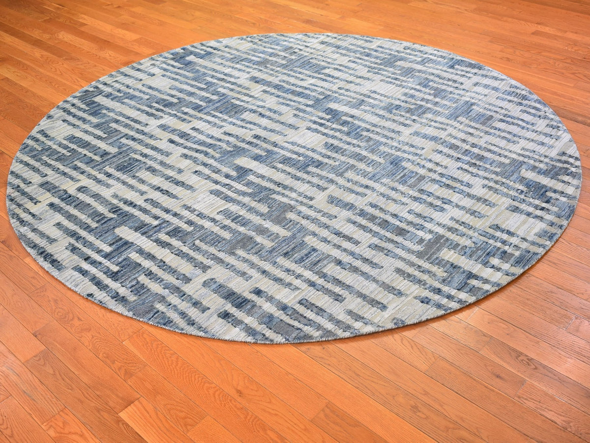 Modern / Contemporary hand-knotted wool/silk rug in Blue, 8'1" x 8'1" — SKU O066378 (view 4)