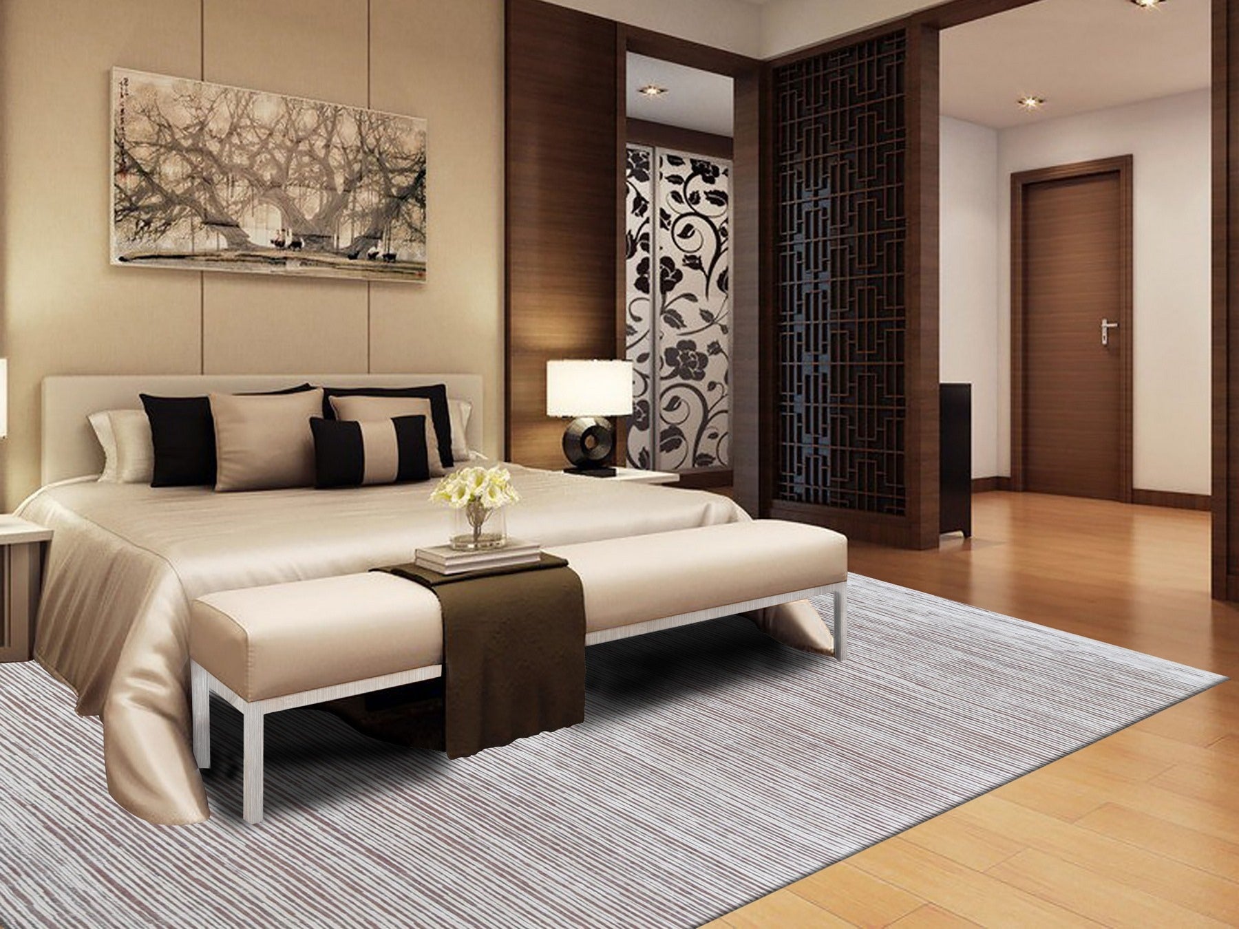 Modern / Contemporary hand-knotted wool/silk rug in Pink, 9'1" x 11'10" — SKU O066379 (view 2)