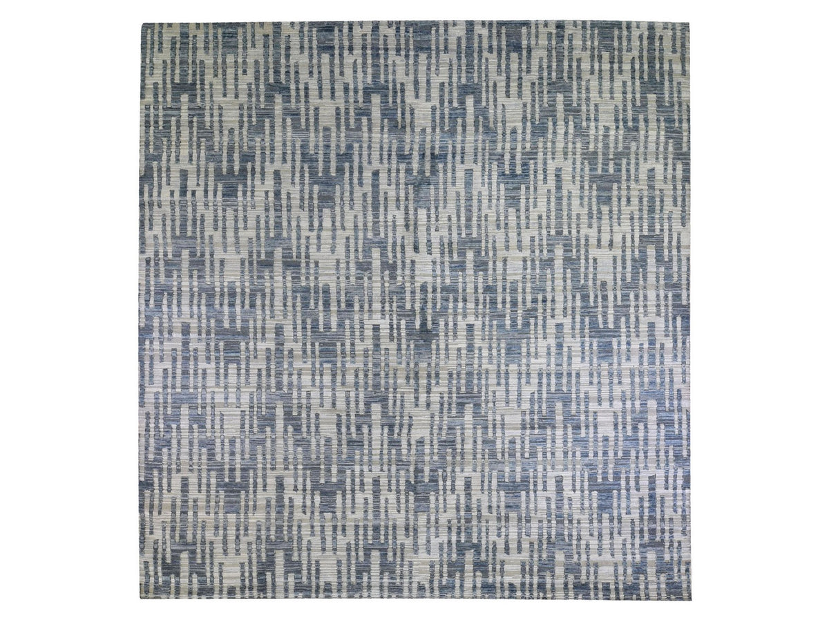 Modern / Contemporary hand-knotted wool/silk rug in Blue, 12' x 12' — SKU O066386