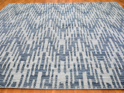 Modern / Contemporary hand-knotted wool/silk rug in Blue, 12' x 12' — SKU O066386 (view 3)
