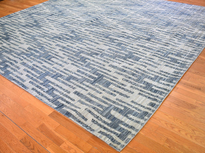 Modern / Contemporary hand-knotted wool/silk rug in Blue, 12' x 12' — SKU O066386 (view 4)