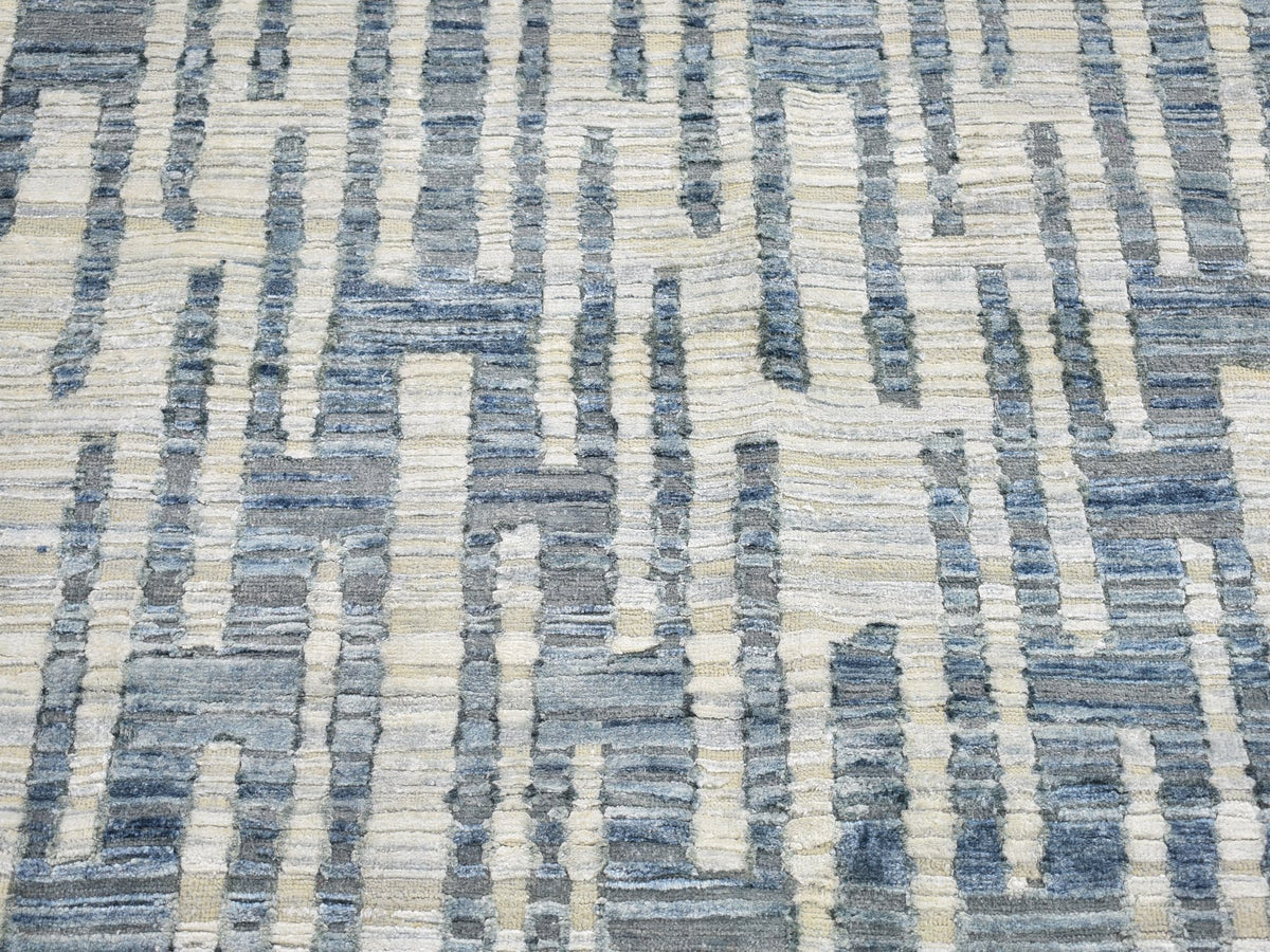Modern / Contemporary hand-knotted wool/silk rug in Blue, 12' x 12' — SKU O066386 (view 5)