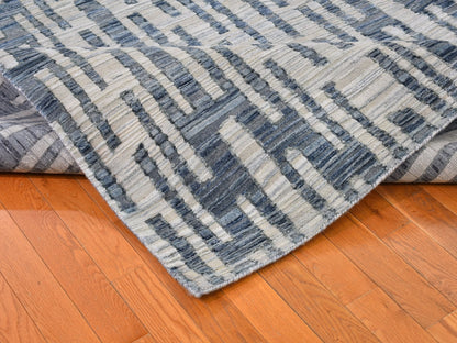 Modern / Contemporary hand-knotted wool/silk rug in Blue, 12' x 12' — SKU O066386 (view 7)