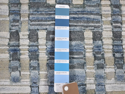 Blue 12'0" x 12'0" Modern and Contemporary Hand knotted Wool/Silk Rug - Sku: O066386