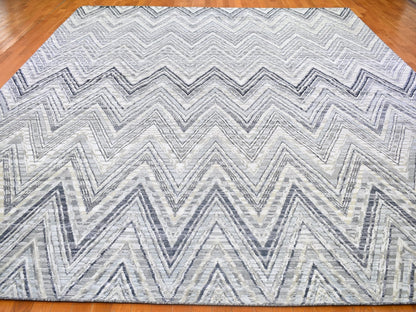 Grey 11'10" x 15'0" Modern / Contemporary Hand knotted Wool/Silk Rug - Sku: O066387
