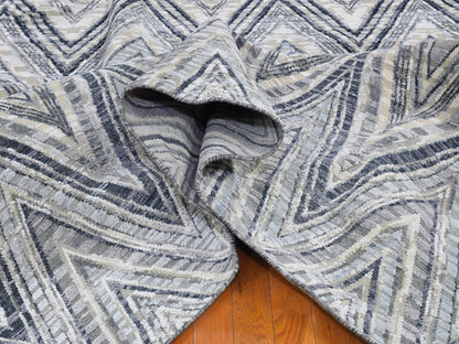 Grey 11'10" x 15'0" Modern / Contemporary Hand knotted Wool/Silk Rug - Sku: O066387