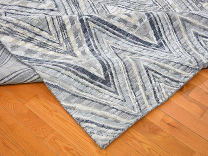 Grey 11'10" x 15'0" Modern / Contemporary Hand knotted Wool/Silk Rug - Sku: O066387