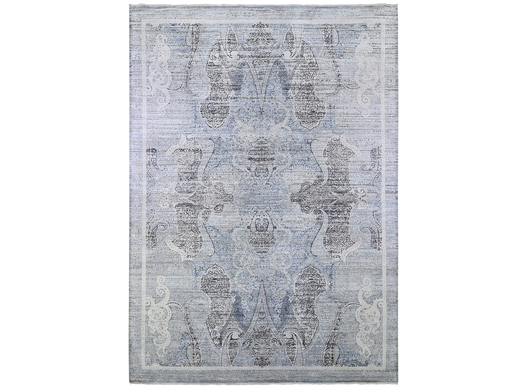 Transitional hand-knotted wool/silk rug in Blue, 10'3" x 14'3" — SKU O066392