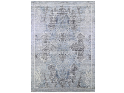 Transitional hand-knotted wool/silk rug in Blue, 10'3" x 14'3" — SKU O066392