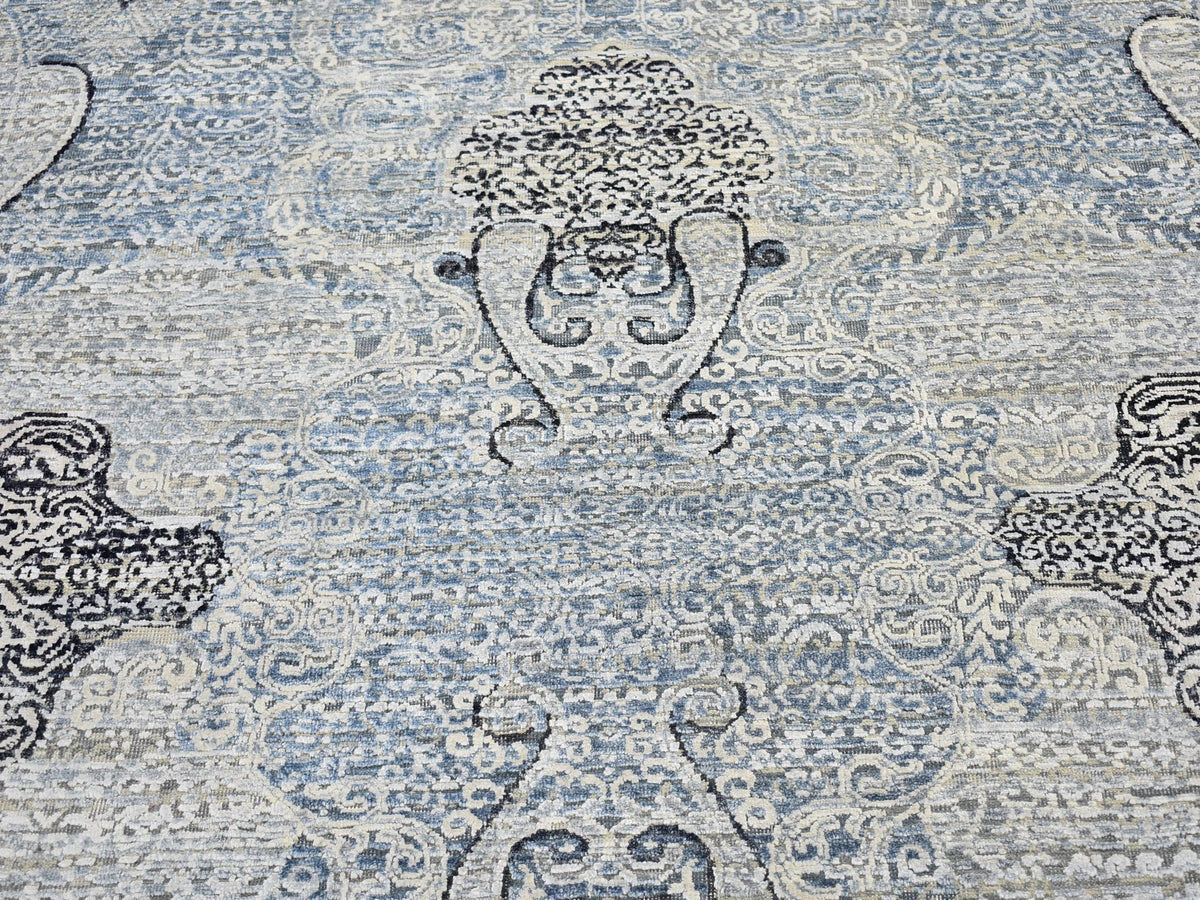 Transitional hand-knotted wool/silk rug in Blue, 10'3" x 14'3" — SKU O066392 (view 4)