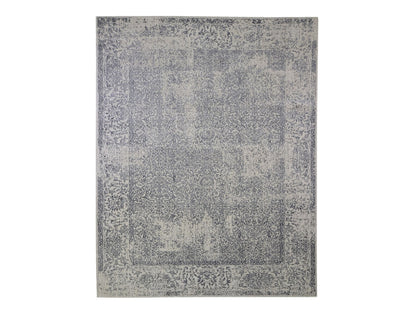 Grey 7'10" x 9'9" Modern / Contemporary Handloom Wool/Silk Rug - Sku: O066438